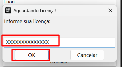 Campo para inserir licença